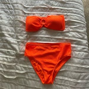 Strapless neon orange bikini set!